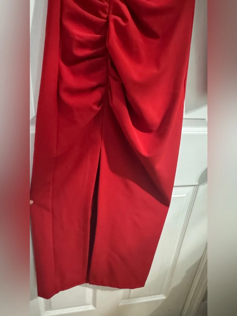 Zara Red Ruched Long Sleeve Midi Dress